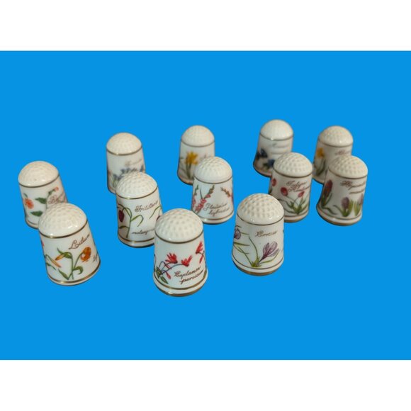 Franklin Porselein Other - Vintage 1978 Set of 12 Flower Thimbles Franklin Porselein Bloemen Van Nederland